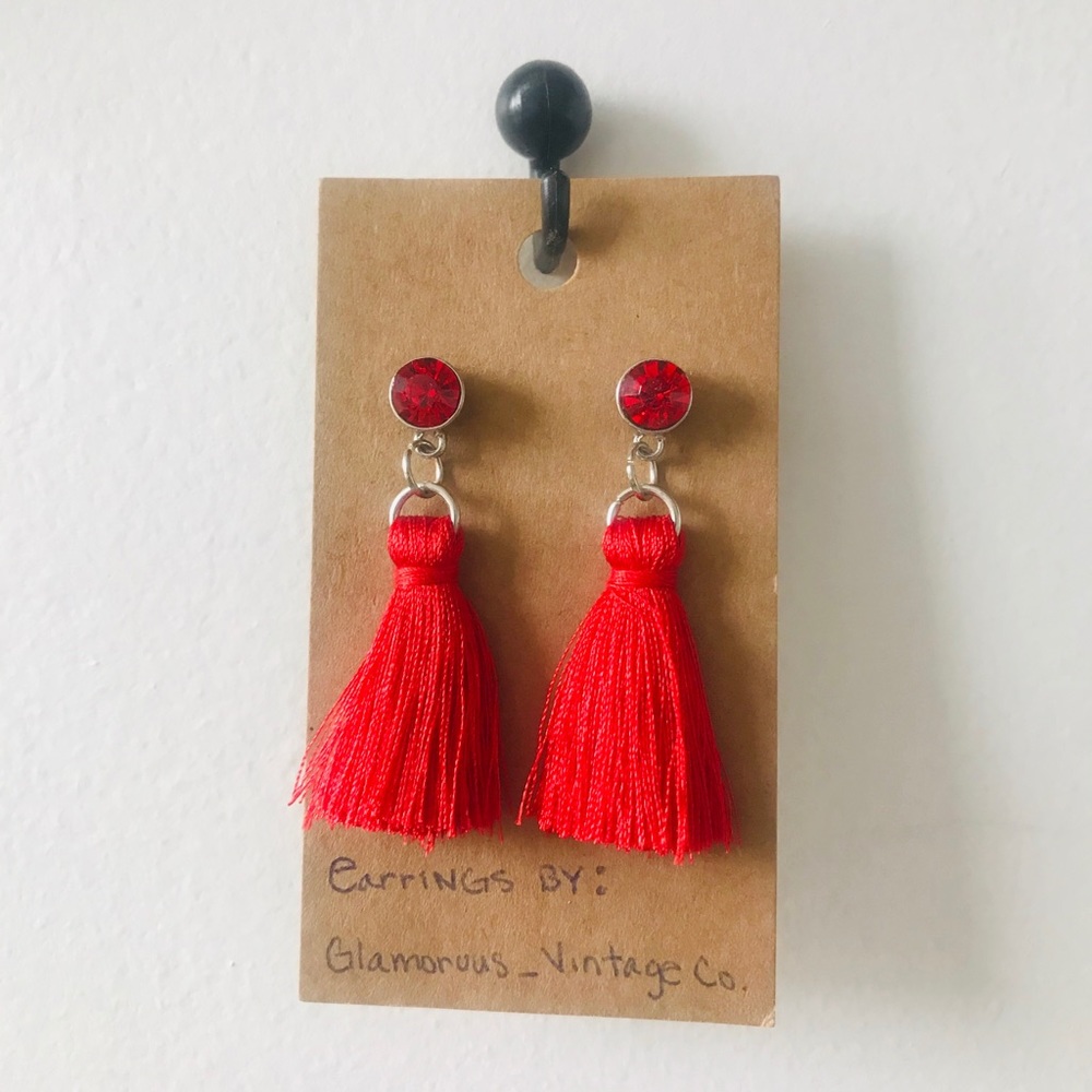 Red Tassle Drop Down Earrings